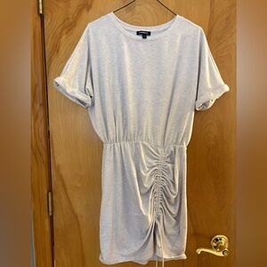 Express Light Gray Ruched Midi Dress